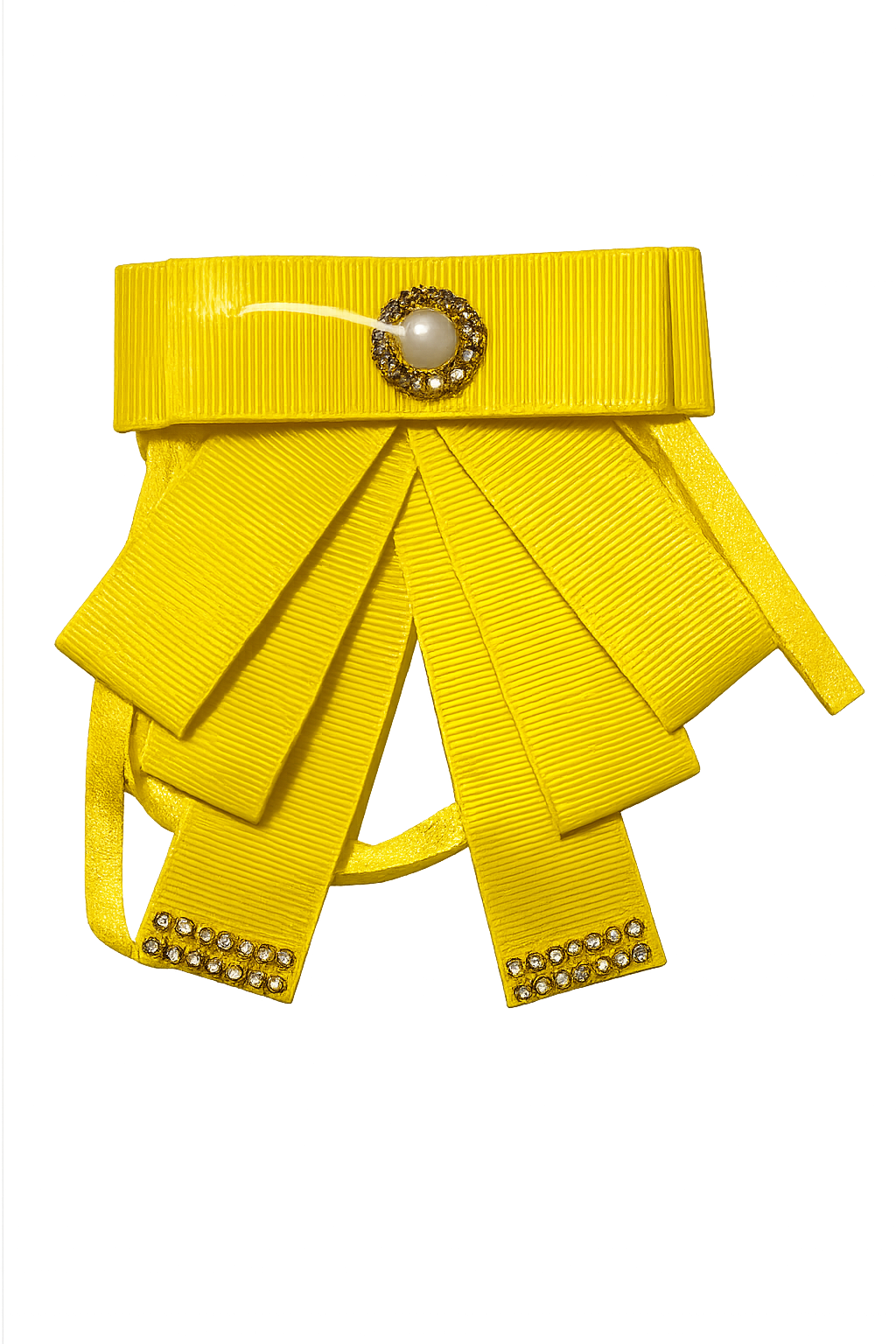 Nœud élégant jaune pour chien avec strass et perle