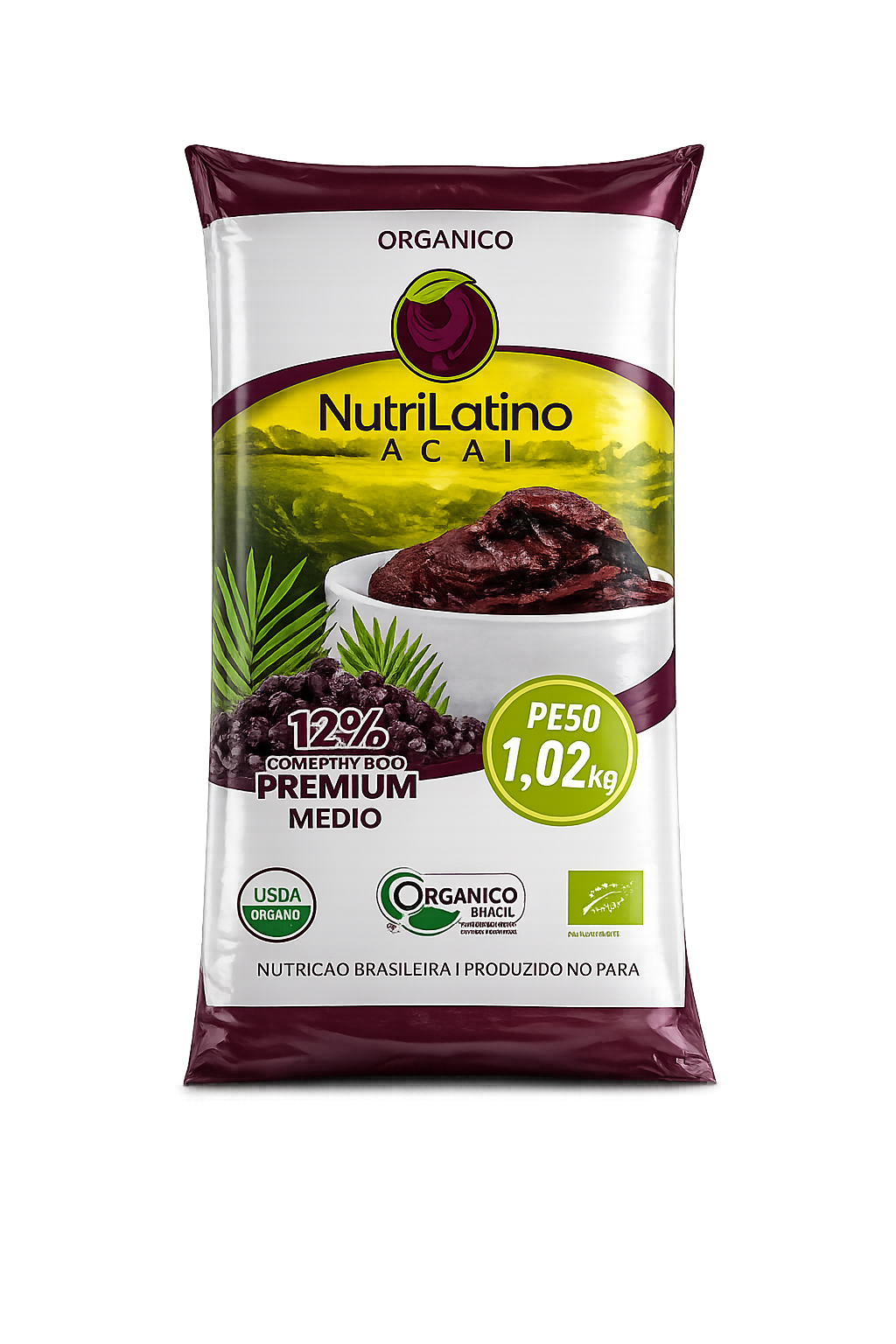 Pulpe d’Açaí Surgelée 12% Medio 1 kg – Idéale açaí bowl & smoothie (Nutrilatino)
