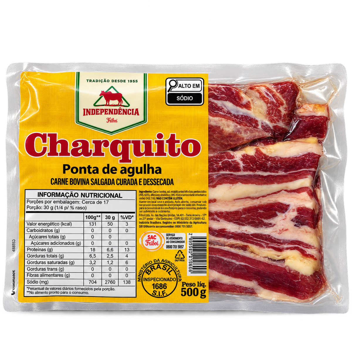 Charque Friboi Charquito ponta de agulha 500 g – viande de bœuf salée et séchée brésilienne sous vide