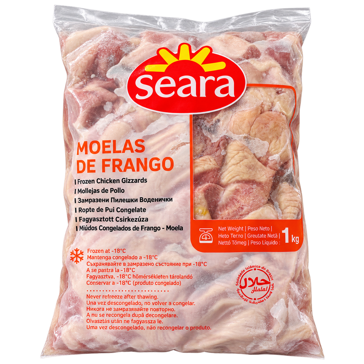 Gésiers de poulet surgelés Seara Moelas de Frango 1 kg halal