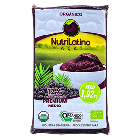 Pulpe d'açaí bio Nutrilatino surgelée 12% Medio 1,02 kg, produite au Pará