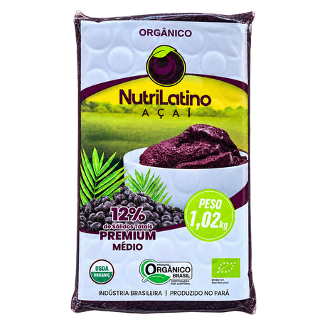 Pulpe d'açaí bio Nutrilatino surgelée 12% Medio 1,02 kg, produite au Pará